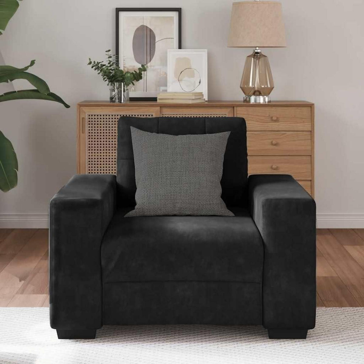 Samt Sessel Schwarz 60cm - Modernes Polstersofa für Wohnzimmer