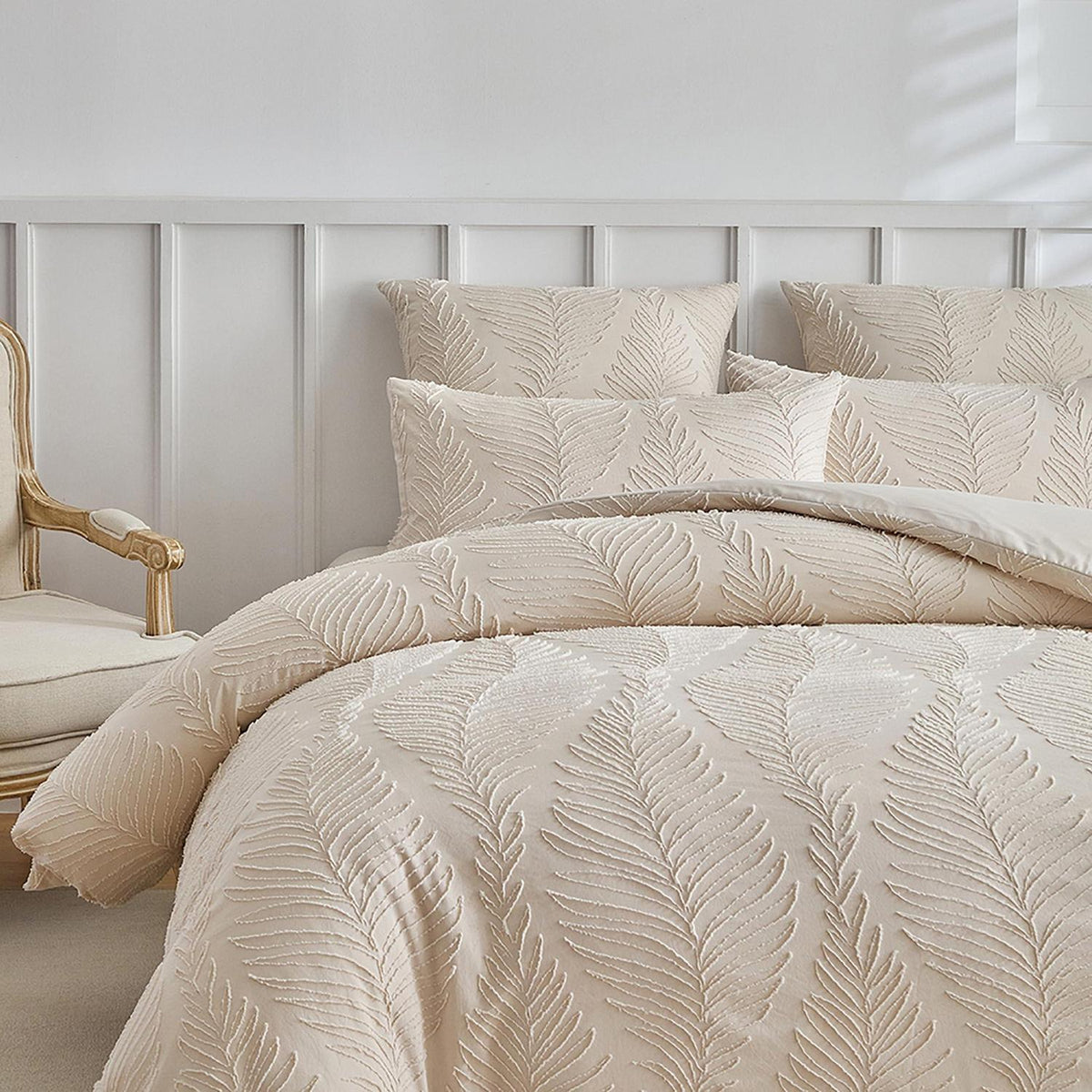 Bettwäsche-Set 135x200 cm, Beige Blattmuster, 4-teilig