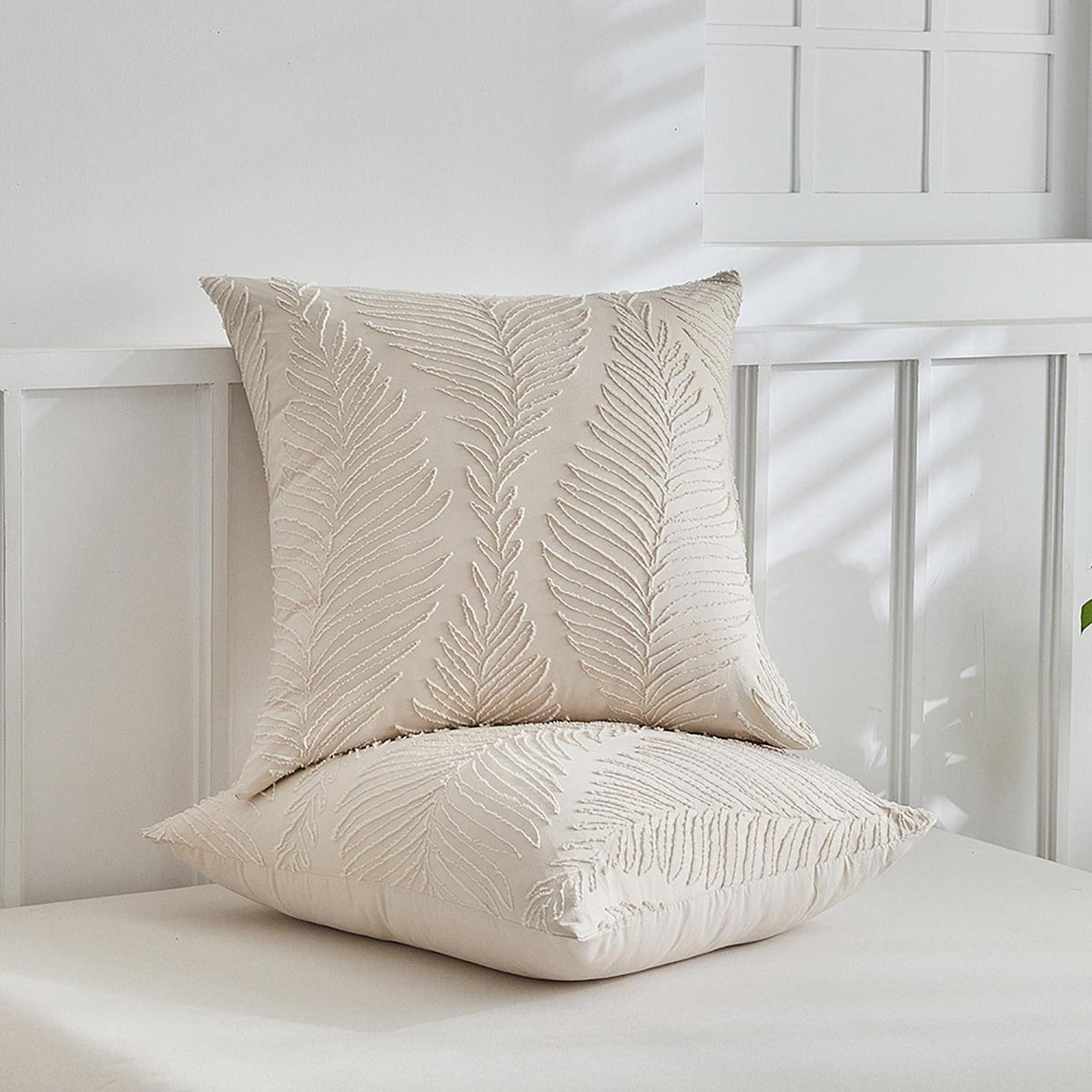Bettwäsche-Set 135x200 cm, Beige Blattmuster, 4-teilig