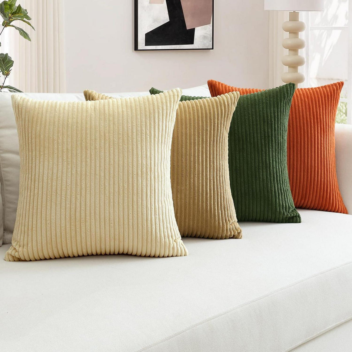4er Set Cord Kissenbezüge 50x50 cm Grün Orange Braun Beige