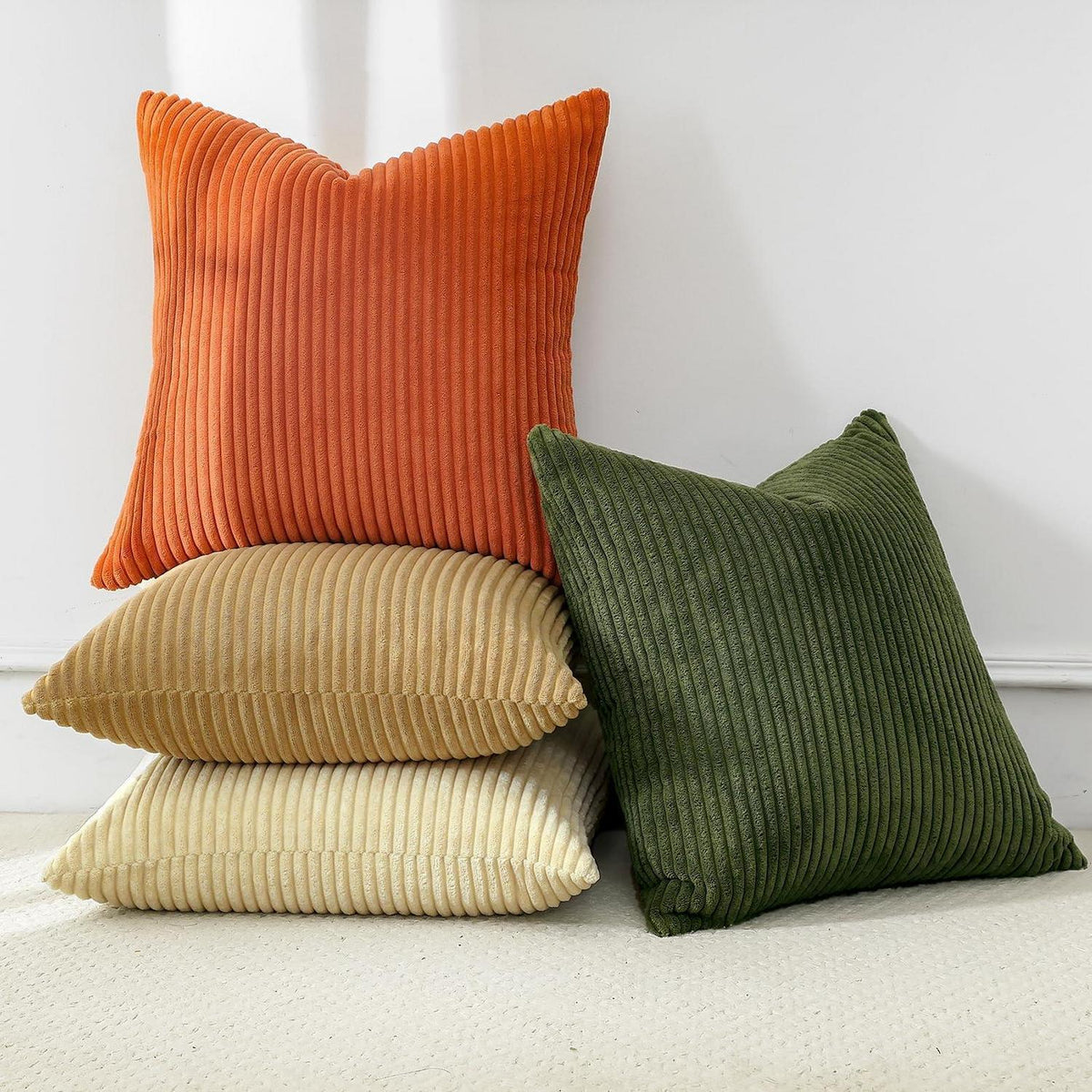 4er Set Cord Kissenbezüge 50x50 cm Grün Orange Braun Beige