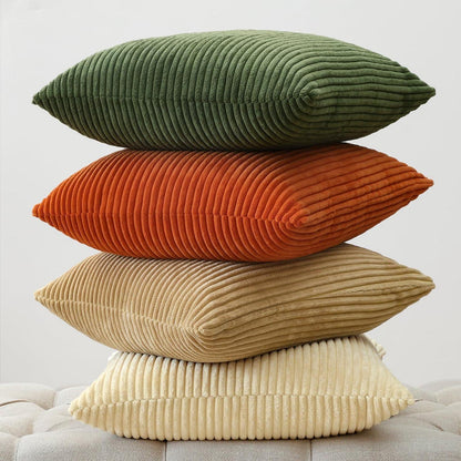 4er Set Cord Kissenbezüge 50x50 cm Grün Orange Braun Beige