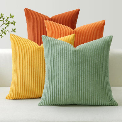 Cord Kissenbezüge 4er Set – Gelb, Orange, Grün – 45x45 cm