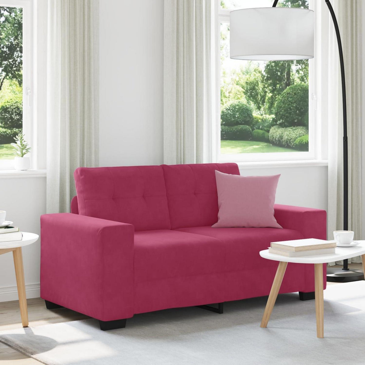 Weinrotes Samt-Sofa 120 cm – Zweisitzer mit Kissen
