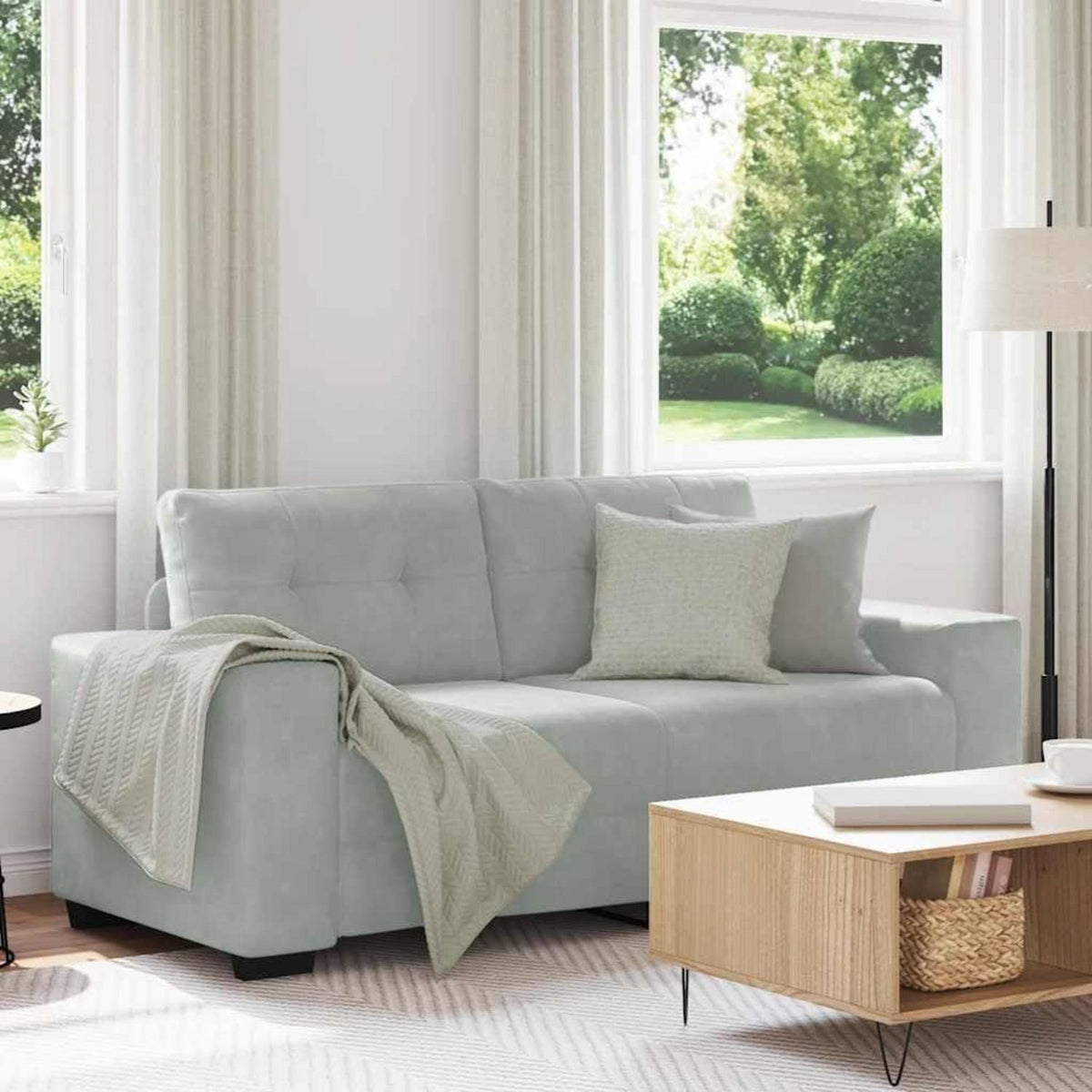 Zweisitzer Sofa Hellgrau Samt 140cm – Bequemes Wohnzimmer Sofa