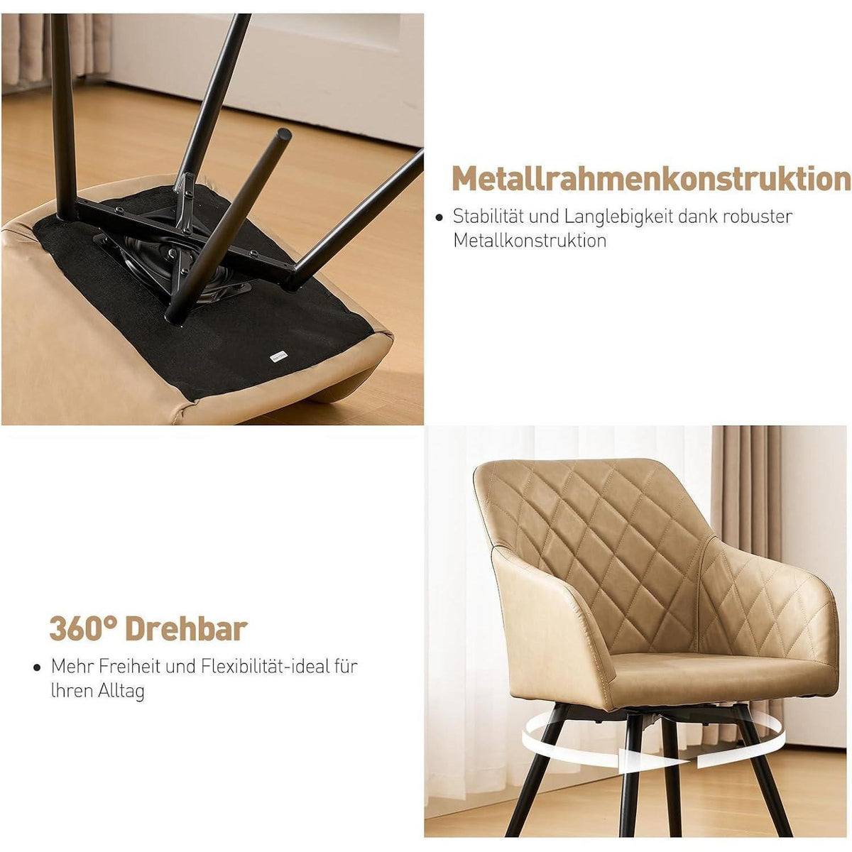 Drehbare Esszimmerstühle 6er Set Beige in Lederoptik