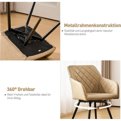 Drehbare Esszimmerstühle 6er Set Beige in Lederoptik