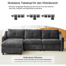 JIEXI Ecksofa mit Schlaffunktion – Grau, 3-Sitzer + Hocker
