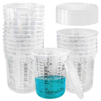20 Lackmischbecher 680ml mit Deckel – Messbecher für Farbe & Harz