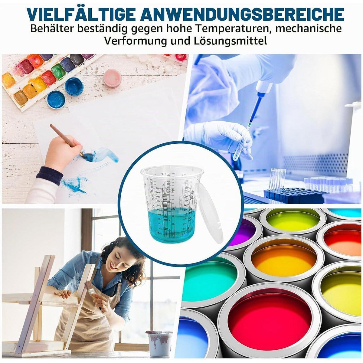20 Lackmischbecher 680ml mit Deckel – Messbecher für Farbe & Harz