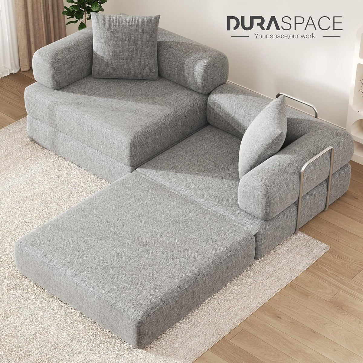 Klappsofa 199cm – Bequemer Futon & Modularer Loveseat Grau