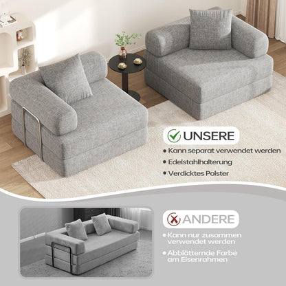 Klappsofa 199cm – Bequemer Futon & Modularer Loveseat Grau