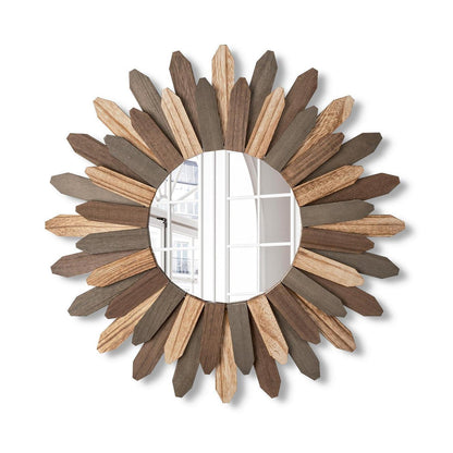 Rustikaler Wandspiegel Holz 48cm – Boho Sonnenschliff Spiegel