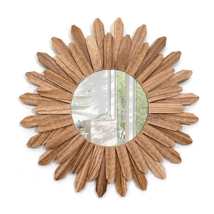 Rustikaler Wandspiegel Holz 48cm Sonnenschliff Boho Deko