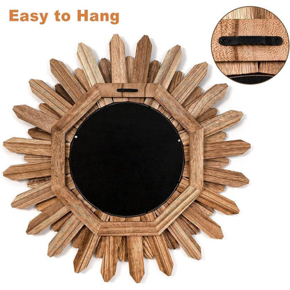 Rustikaler Wandspiegel Holz 48cm Sonnenschliff Boho Deko