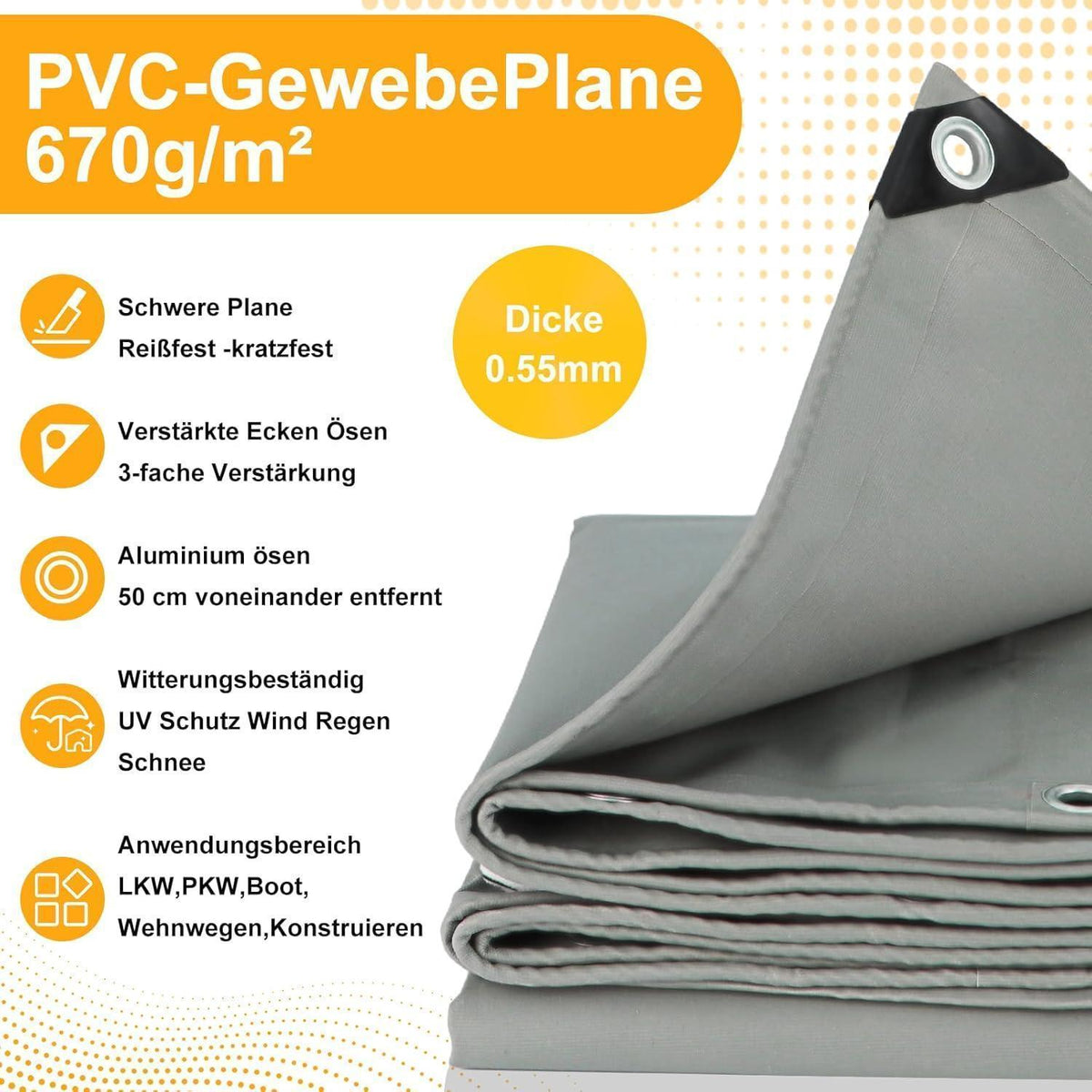 Abdeckplane Grau 2x4m – Wasserdicht, Reißfest & UV-Beständig