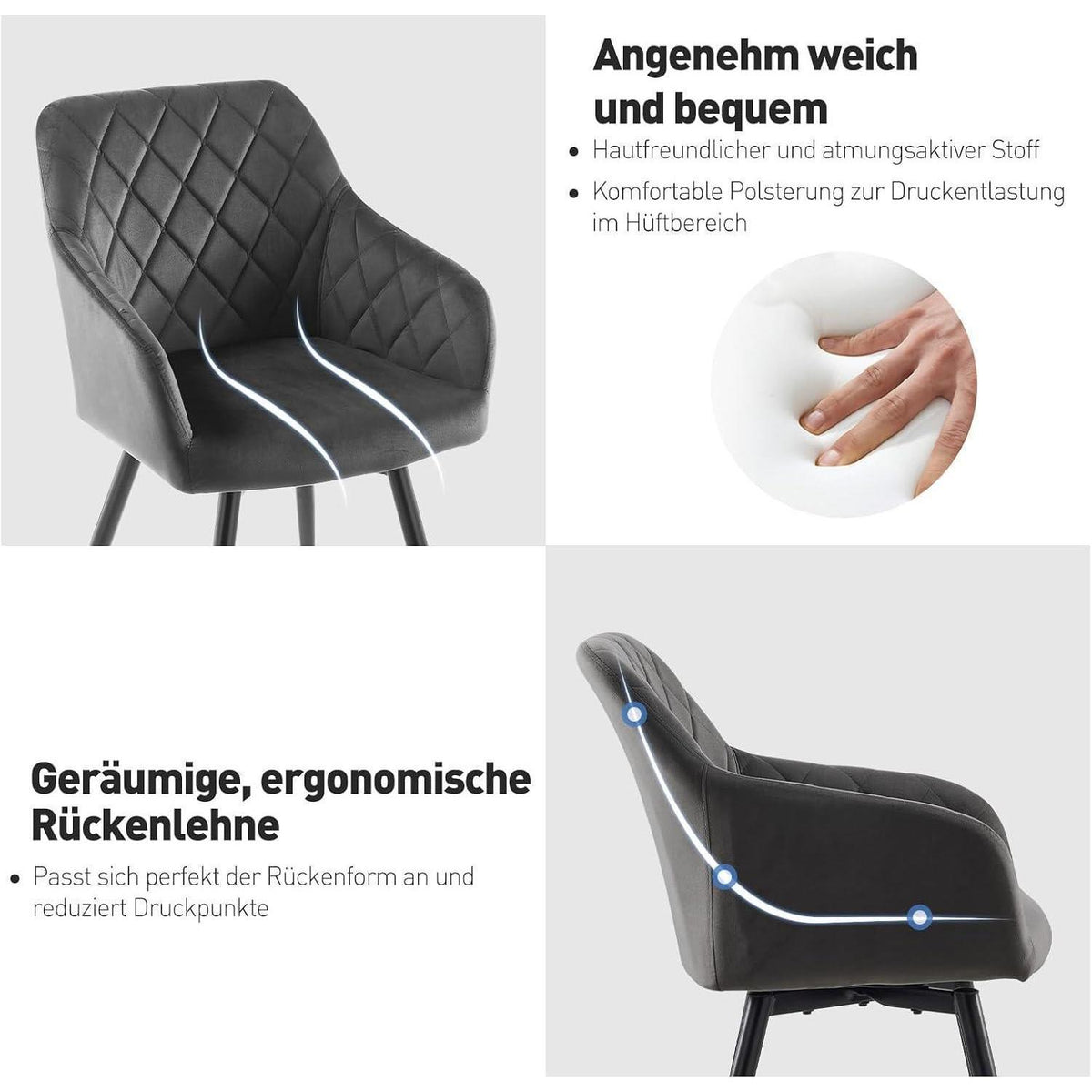 Drehbare Esszimmerstühle Samt Grau 6er Set mit Armlehne