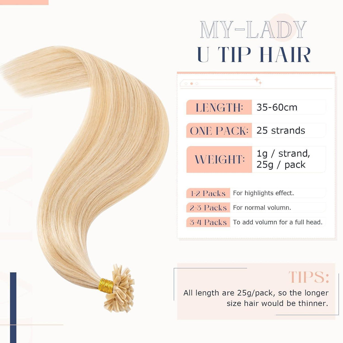 Echthaar Extensions Bondings 60 cm #18P613 Ascheblond/Blond