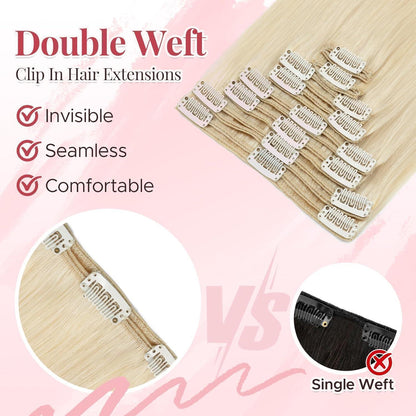 Clip In Echthaar Extensions Platinblond 30cm - 8-teilig