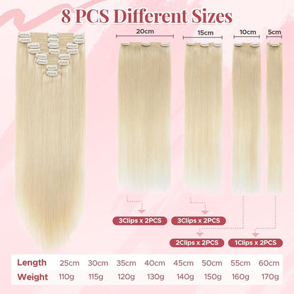 Clip In Echthaar Extensions Platinblond 30cm - 8-teilig