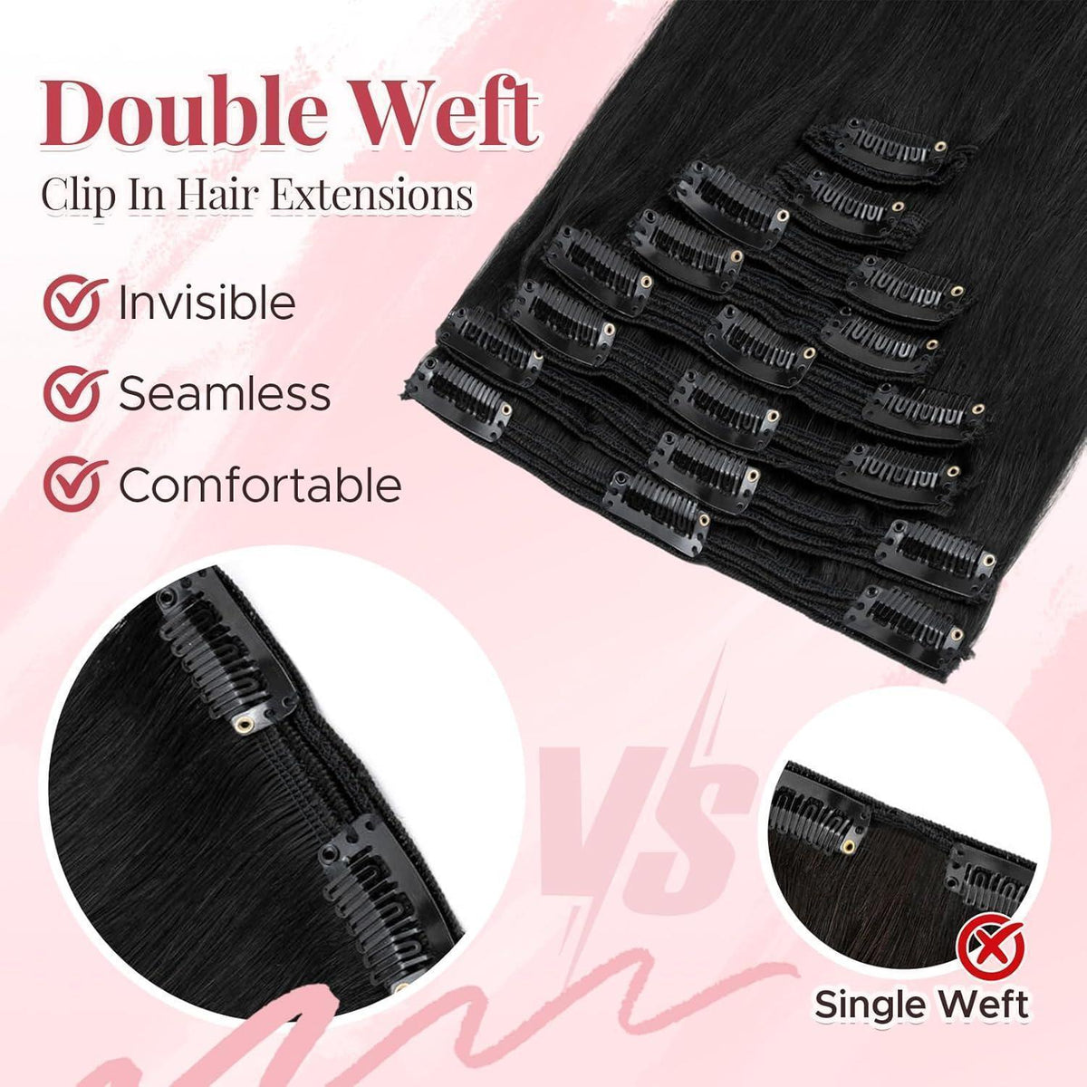Clip In Echthaar Extensions Schwarz 30cm - 8-teiliges Set