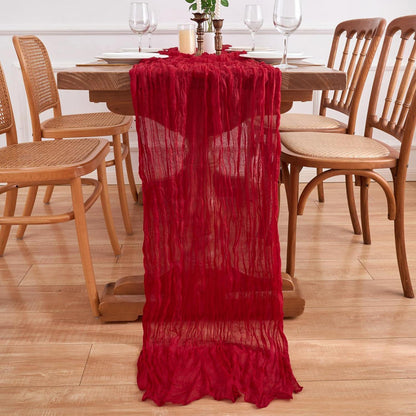 2x Tischläufer Boho Gaze 90x300cm Rot – Rustikale Tischdeko