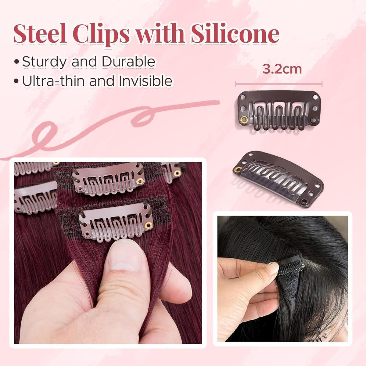 Clip In Echthaar Extensions Bordeauxrot 60cm - 170g