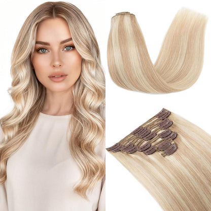 Clip In Haarverlängerung Echthaar 35cm Ascheblond/Blond
