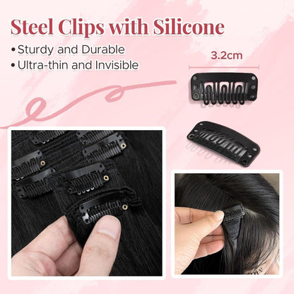 Clip In Echthaar Haarverlängerung Schwarz 45cm - 140g