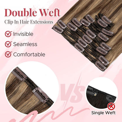 Clip In Haarverlängerung Echthaar 45cm Mittelbraun/Dunkelblond