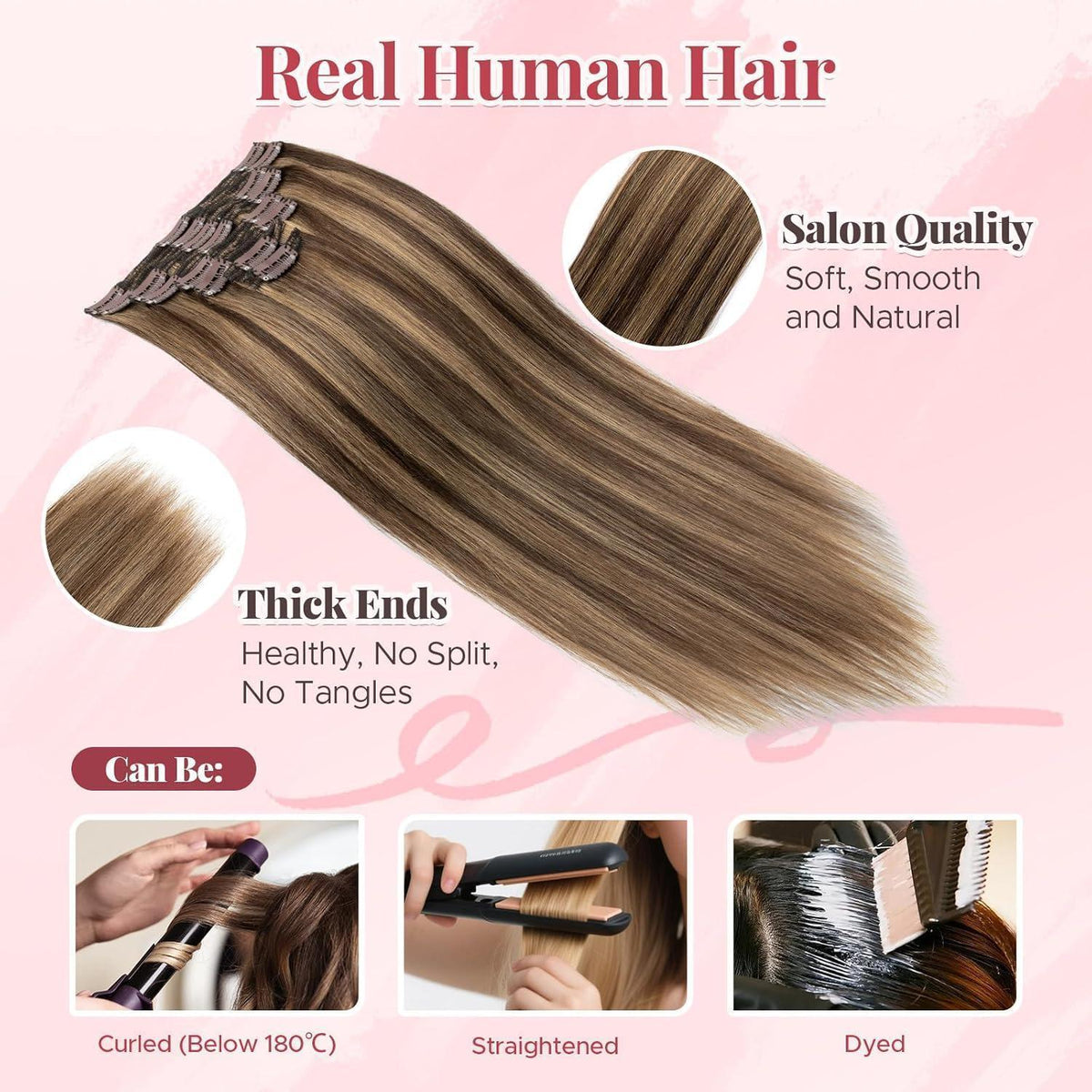 Clip In Haarverlängerung Echthaar 45cm Mittelbraun/Dunkelblond