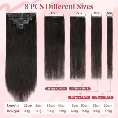Clip In Haarverlängerung Echthaar 40cm, #1B Schwarz, 130g