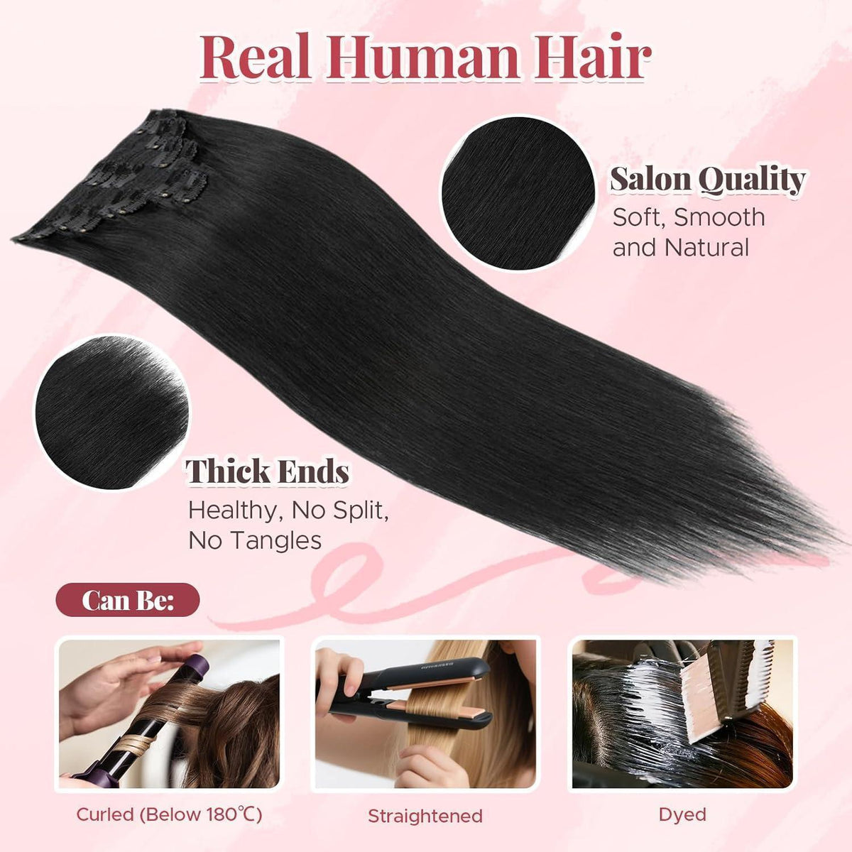 Clip In Echthaar Extensions Schwarz 50cm - 8-teilig