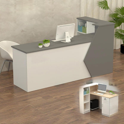 Rezeptionstheke Holz Grau Weiß – 120x60x100cm mit Stauraum