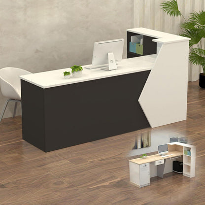 Rezeptionstheke Holz mit Stauraum – 220x60x100cm, Weiß & Schwarz