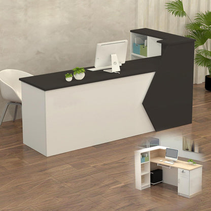 Rezeptionstheke Holz mit Stauraum – 160x60x100cm Schwarz Weiß