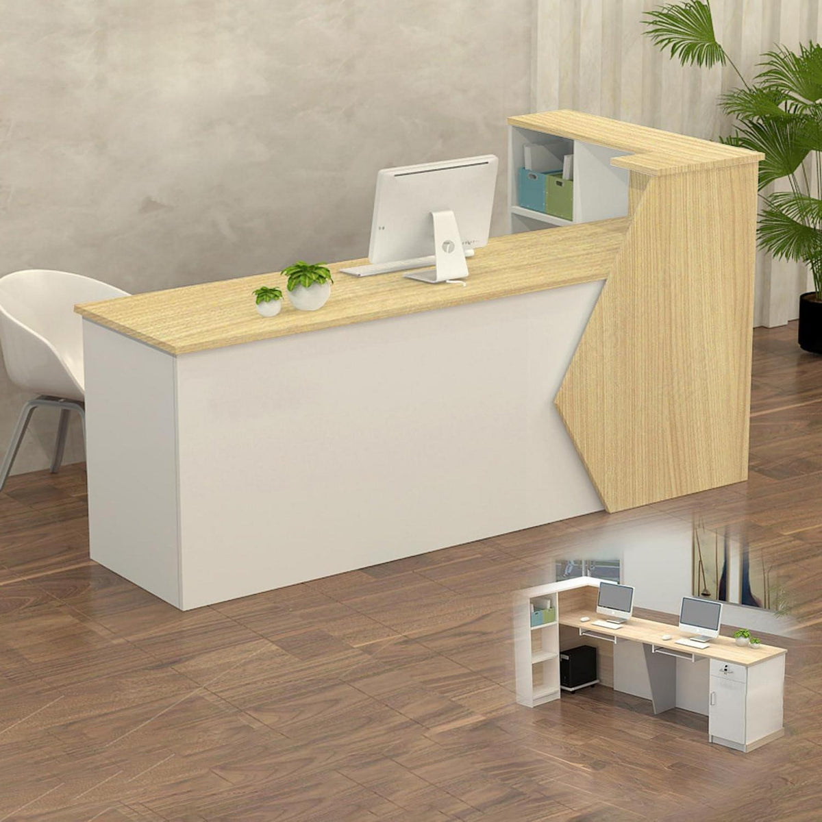 Rezeptionstheke Holz mit Stauraum – 260x60x100cm