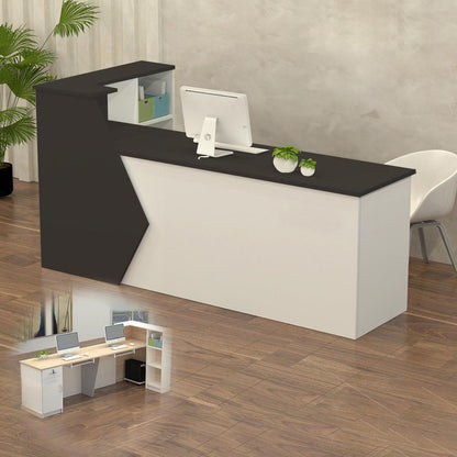 Rezeptionstheke Holz mit Stauraum – 240x60x100cm Schwarz Weiß