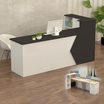 Rezeptionstheke Holz mit Stauraum – 280x60x100cm, Schwarz + Weiß