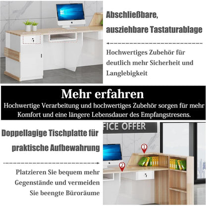 Rezeptionstheke Holz mit Stauraum – 280x60x100cm, Schwarz + Weiß