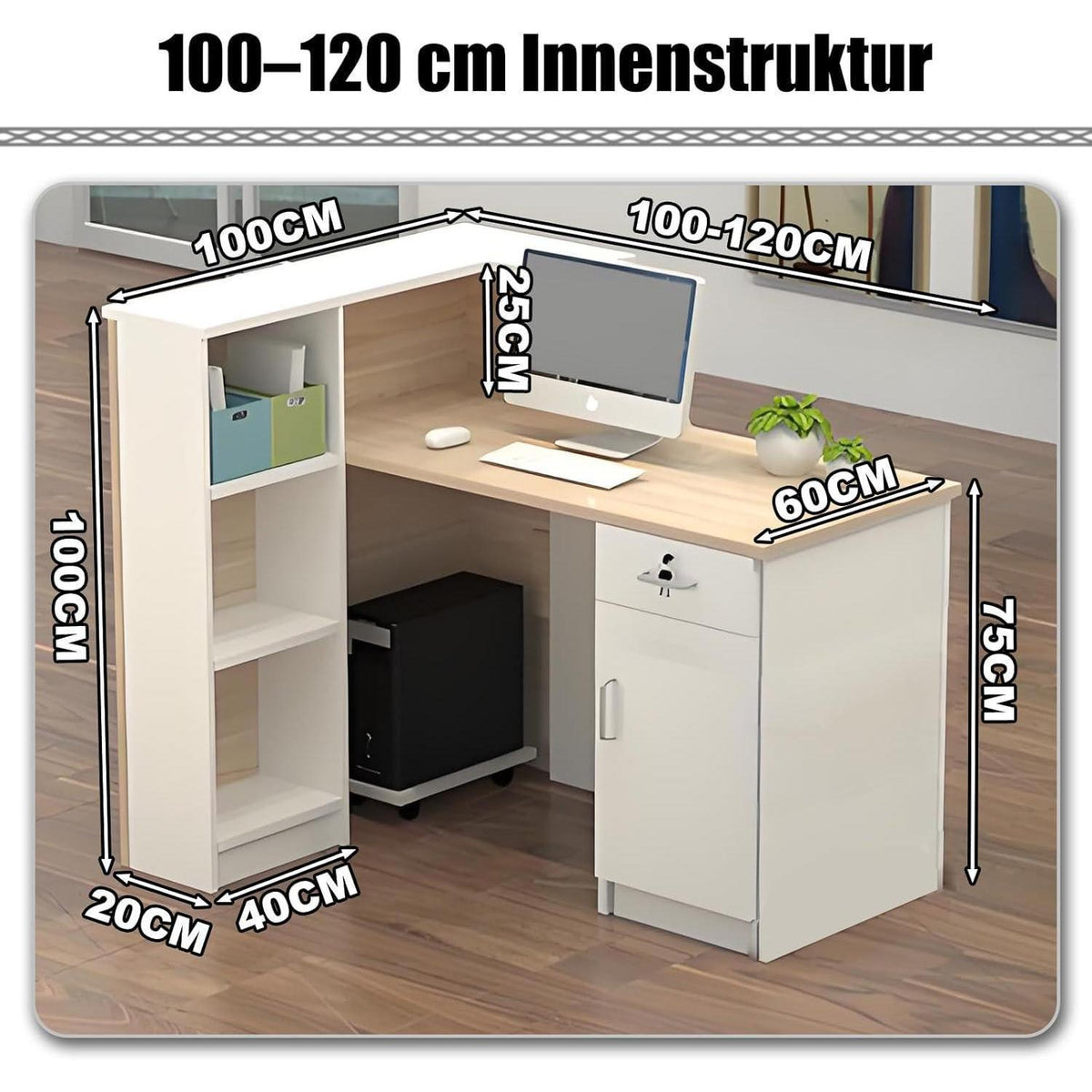 Rezeptionstheke Holz mit Stauraum – 120x60x100cm, Weiß & Schwarz