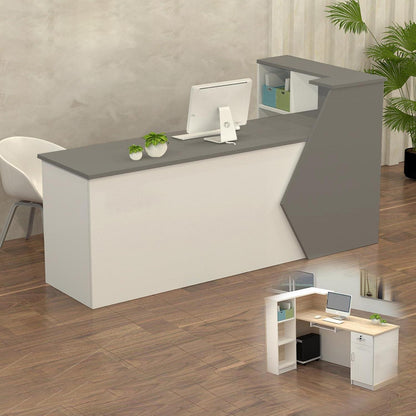 Rezeptionstheke Holz Grau Weiß – 150x60x100cm mit Stauraum