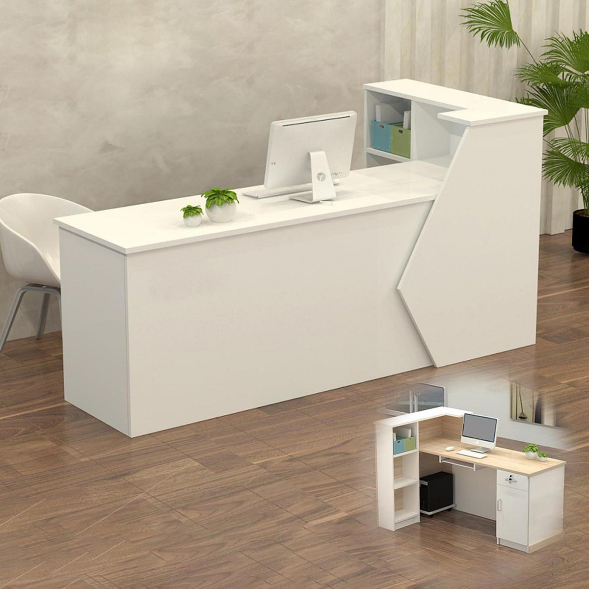 Rezeptionstheke Holz mit Stauraum – 140x60x100cm Weiß
