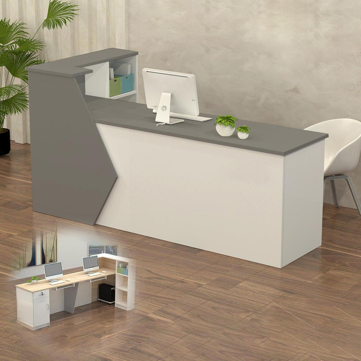 Rezeptionstheke Holz Grau Weiß – Langer Kassentisch 260x60x100cm