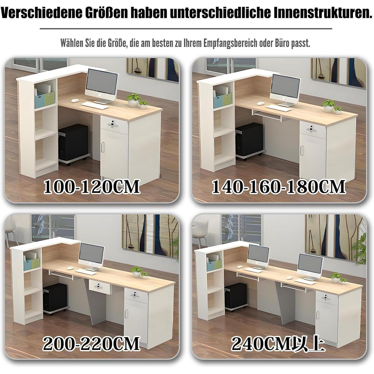 Rezeptionstheke Holz Grau Weiß – Langer Kassentisch 260x60x100cm