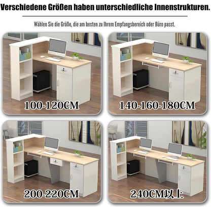 Rezeptionstheke Holz Grau Weiß – Langer Kassentisch 260x60x100cm