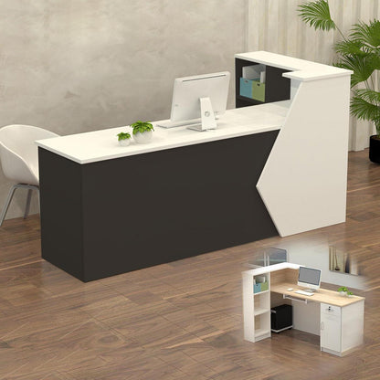 Rezeptionstheke Holz mit Stauraum – 160x60x100cm Weiß & Schwarz