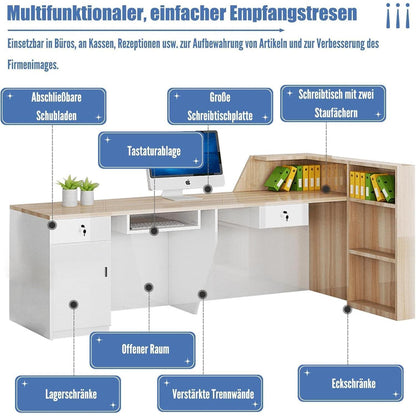 Rezeptionstheke Holz mit Stauraum – 100-300 cm, Weiß