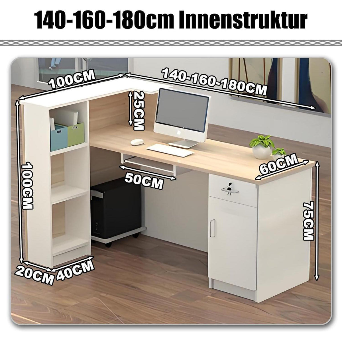 Rezeptionstheke Holz mit Stauraum – 180x60x100cm Schwarz Weiß