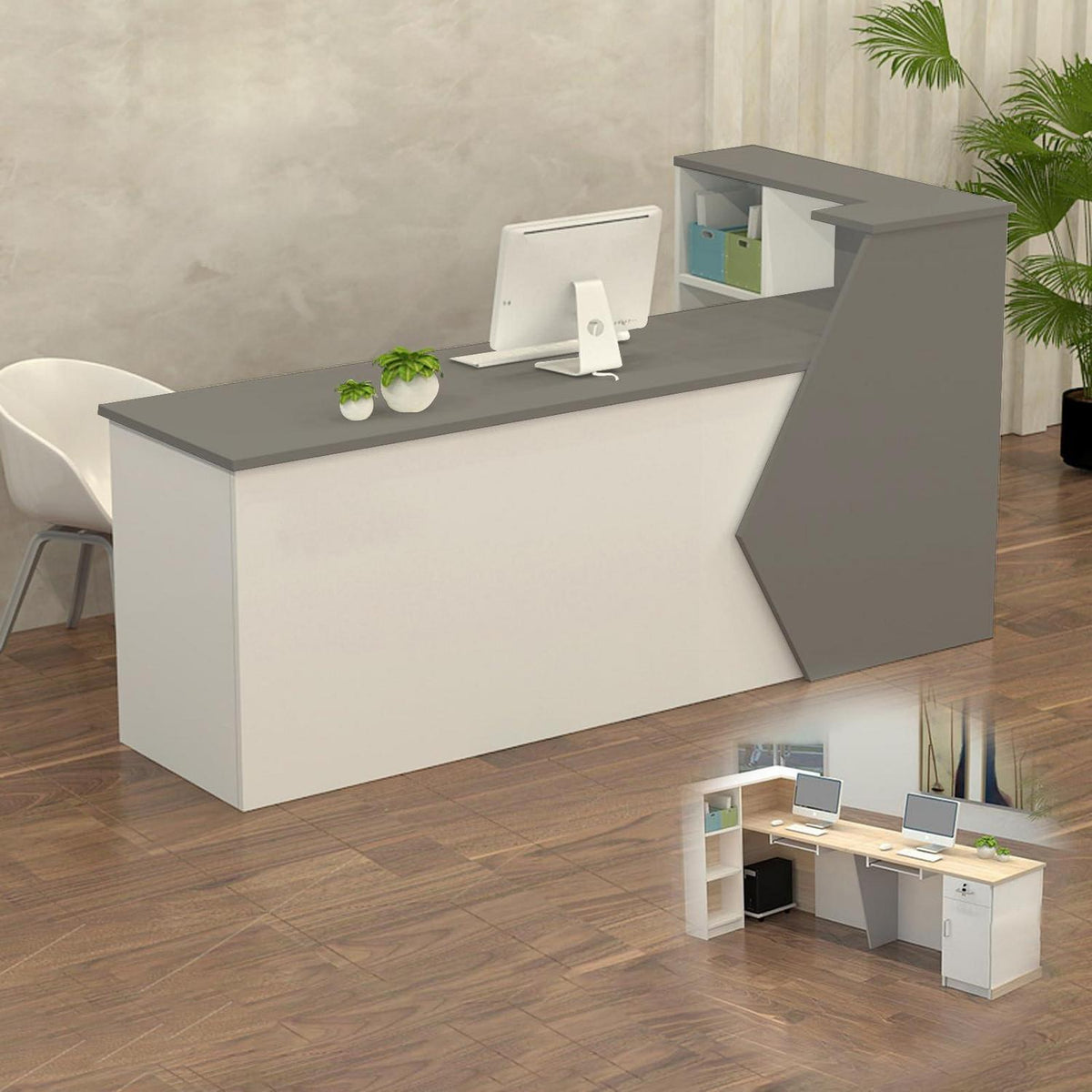 Rezeptionstheke Holz Grau Weiß – Langer Kassentisch 280x60x100cm